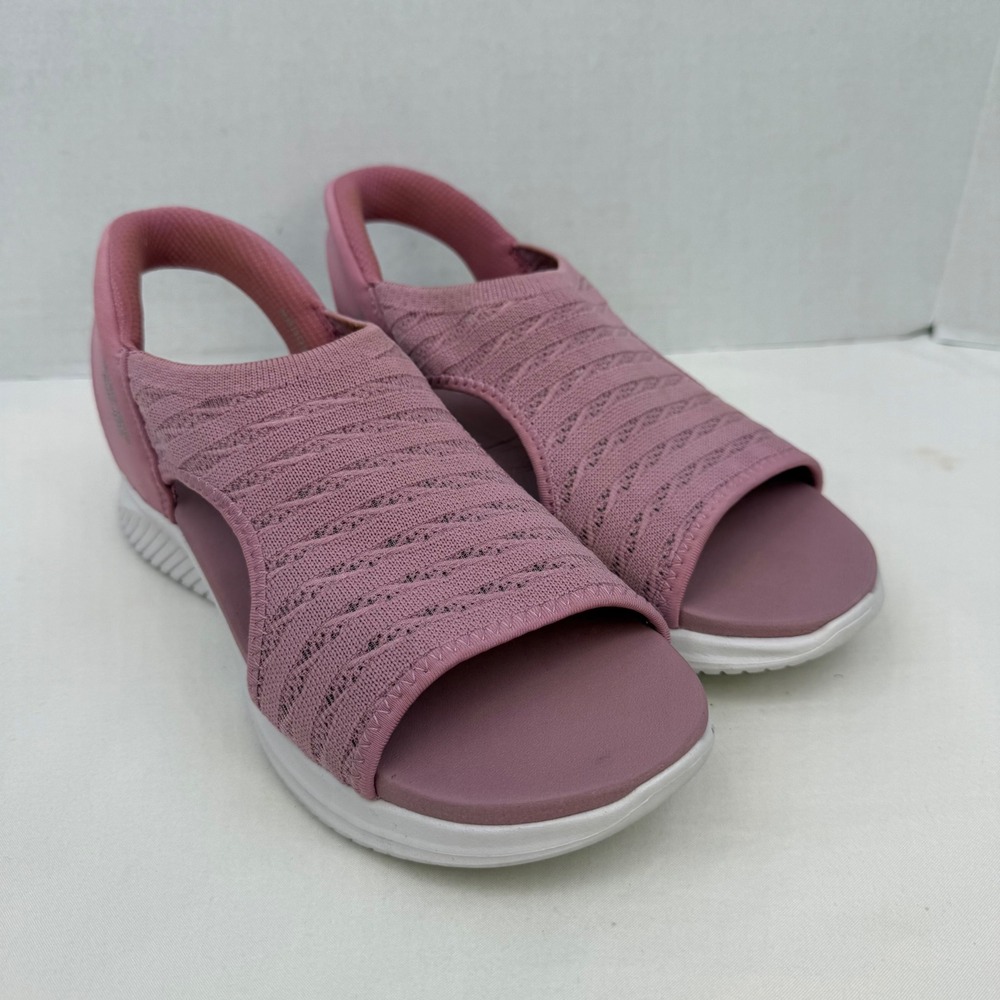 Skechers Slip-ins Ultra Flex 3.0 Mauve Pink Knit Hands Free Sandals Womens